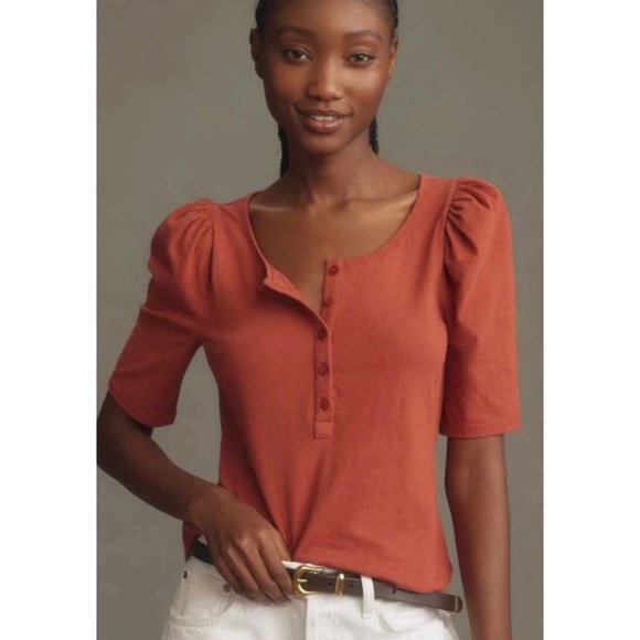 Anthropologie Puff Sleeve Henley Top - Picture 2 of 14